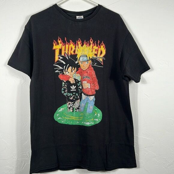 🔥🔥Vintage THRASHER x Naruto x goku x Adidas x backwoods Skate Tee Sz Lg - GUC - Picture 1 of 8